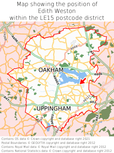 Map showing location of Edith Weston within LE15