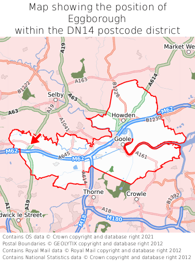 Map showing location of Eggborough within DN14