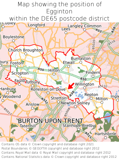 Map showing location of Egginton within DE65