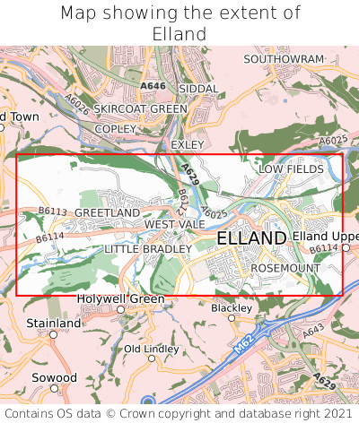 Map showing extent of Elland as bounding box