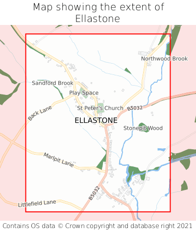 Map showing extent of Ellastone as bounding box