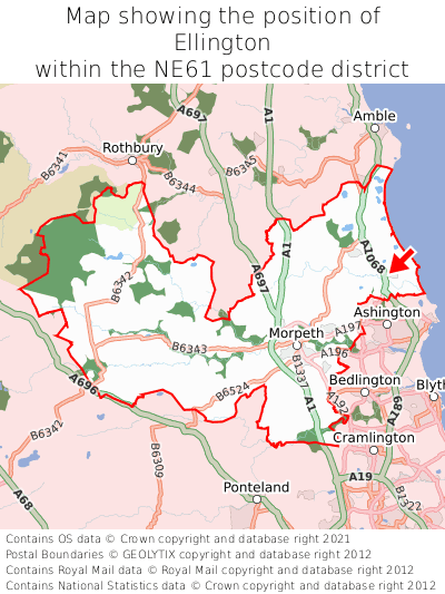 Map showing location of Ellington within NE61