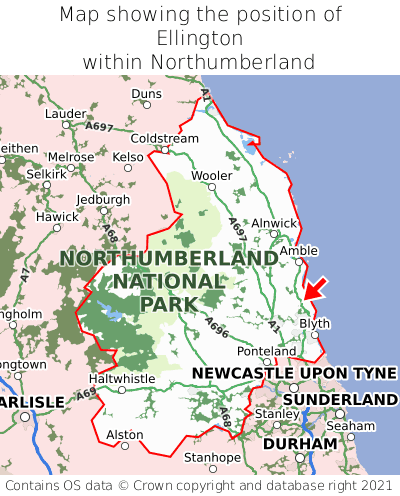 Map showing location of Ellington within Northumberland