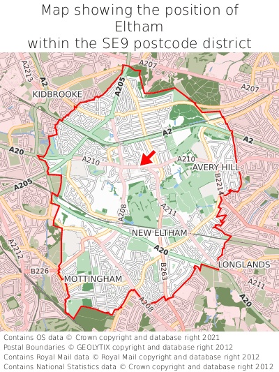 Map showing location of Eltham within SE9
