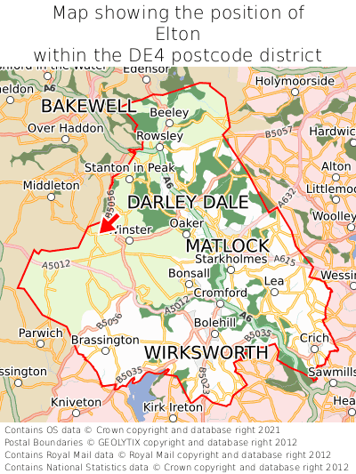 Map showing location of Elton within DE4