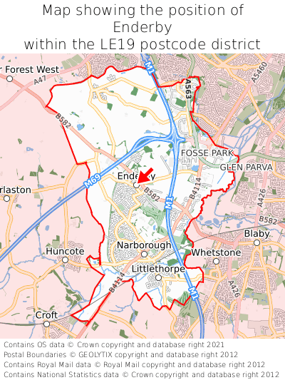 Map showing location of Enderby within LE19