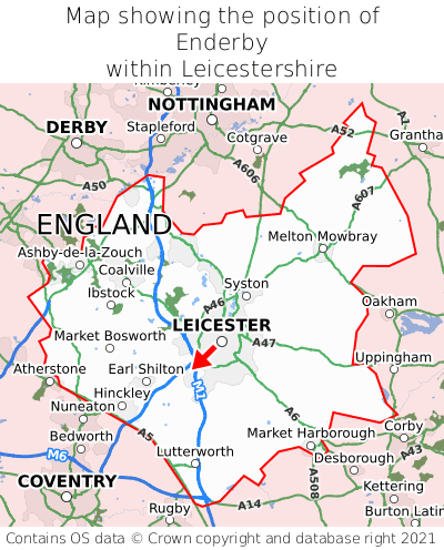 Map showing location of Enderby within Leicestershire