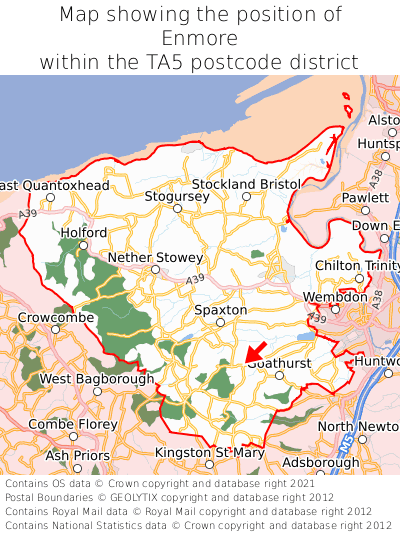 Map showing location of Enmore within TA5