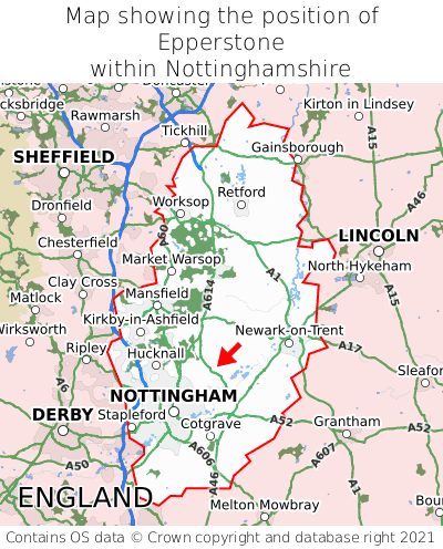 Map showing location of Epperstone within Nottinghamshire