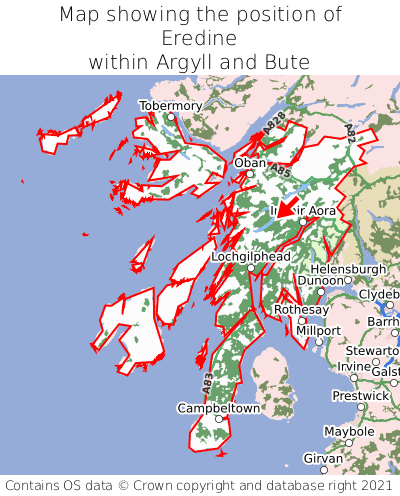 Map showing location of Eredine within Argyll and Bute