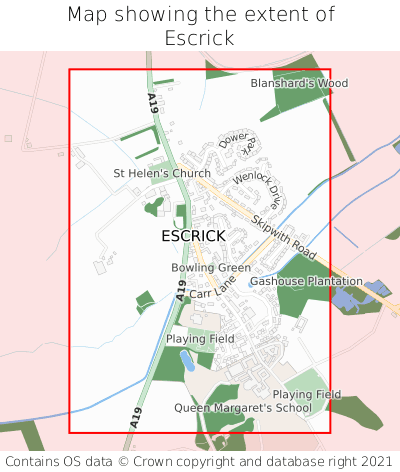 Map showing extent of Escrick as bounding box