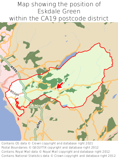 Map showing location of Eskdale Green within CA19