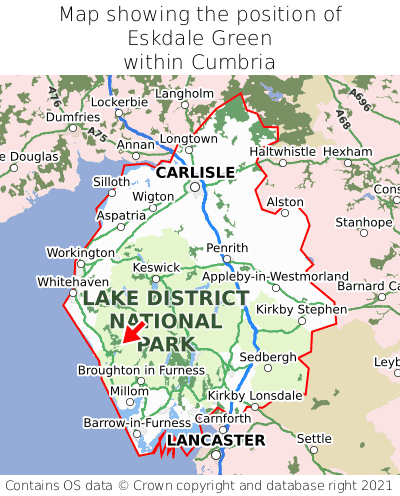 Map showing location of Eskdale Green within Cumbria