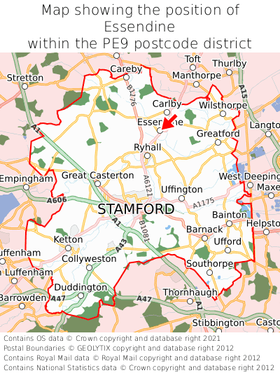 Map showing location of Essendine within PE9