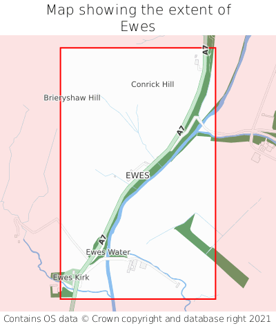 Map showing extent of Ewes as bounding box