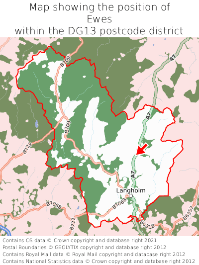 Map showing location of Ewes within DG13