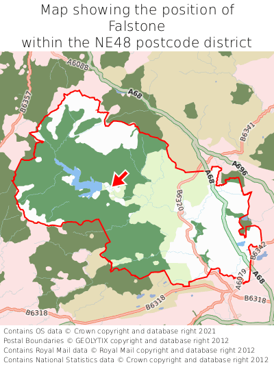 Map showing location of Falstone within NE48