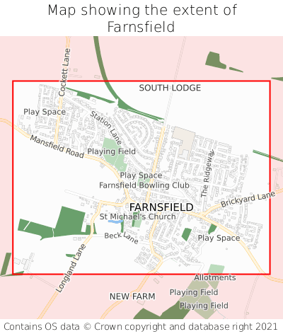 Map showing extent of Farnsfield as bounding box