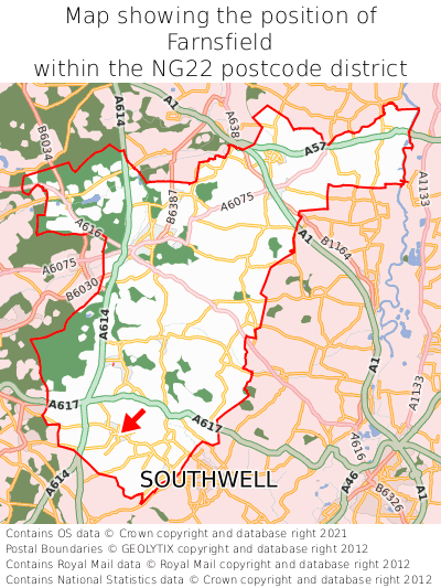 Map showing location of Farnsfield within NG22