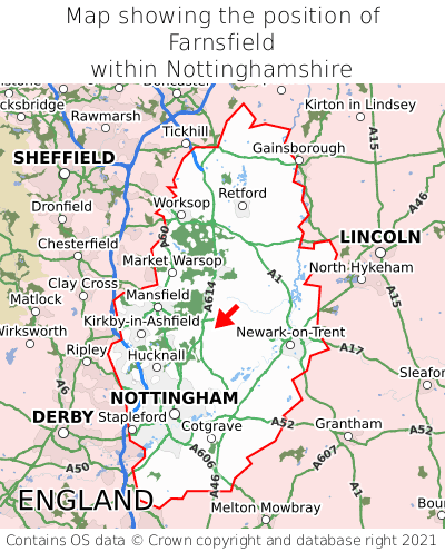 Map showing location of Farnsfield within Nottinghamshire