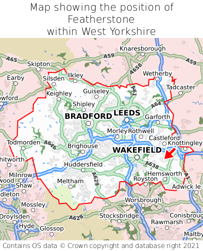 Map showing location of Featherstone within West Yorkshire