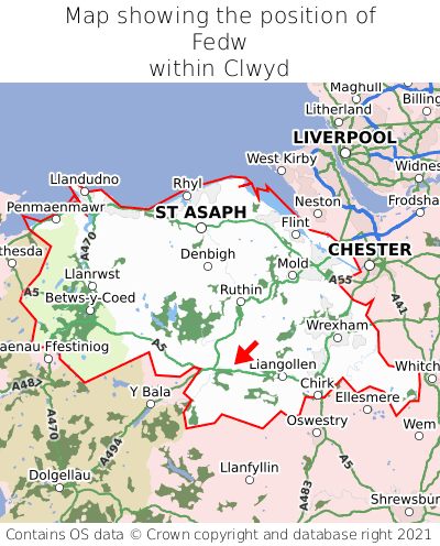 Map showing location of Fedw within Clwyd