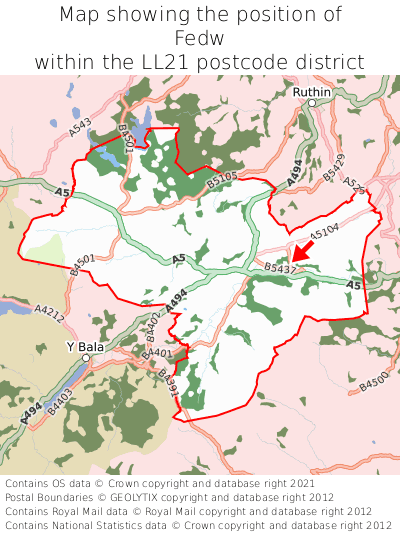 Map showing location of Fedw within LL21