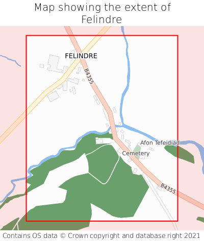 Map showing extent of Felindre as bounding box