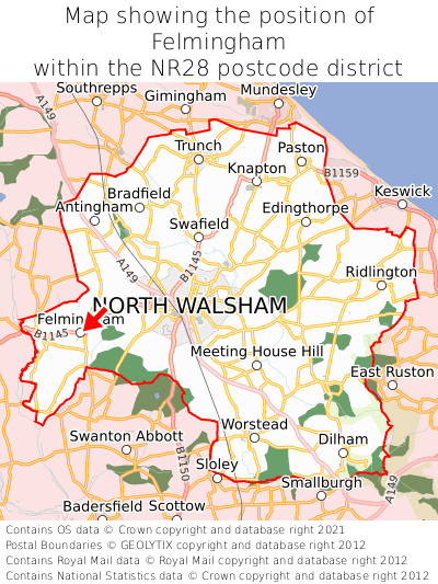 Map showing location of Felmingham within NR28