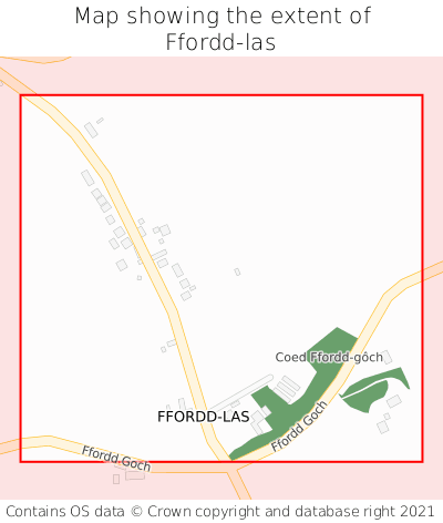 Map showing extent of Ffordd-las as bounding box