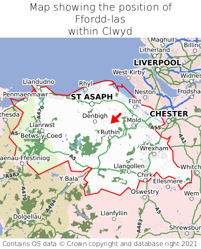 Map showing location of Ffordd-las within Clwyd