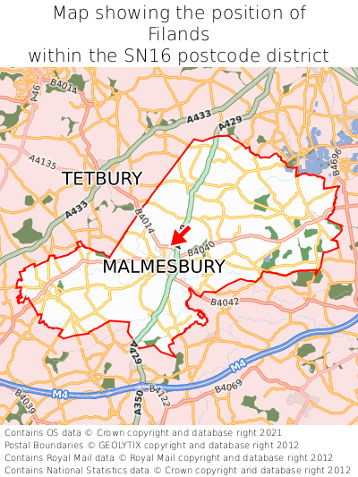 Map showing location of Filands within SN16