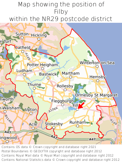 Map showing location of Filby within NR29