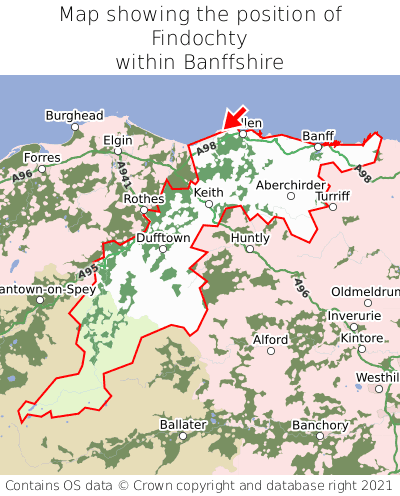 Map showing location of Findochty within Banffshire