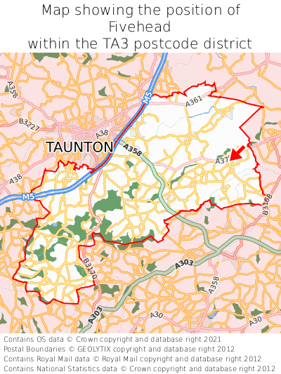 Map showing location of Fivehead within TA3