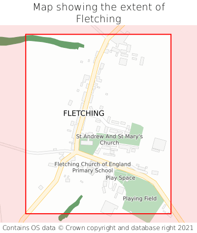 Map showing extent of Fletching as bounding box