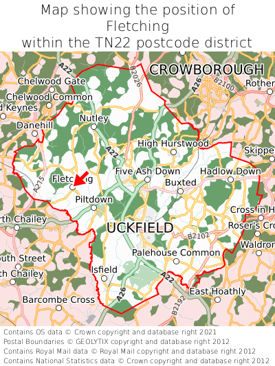 Map showing location of Fletching within TN22