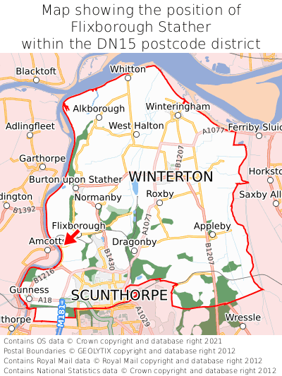 Map showing location of Flixborough Stather within DN15