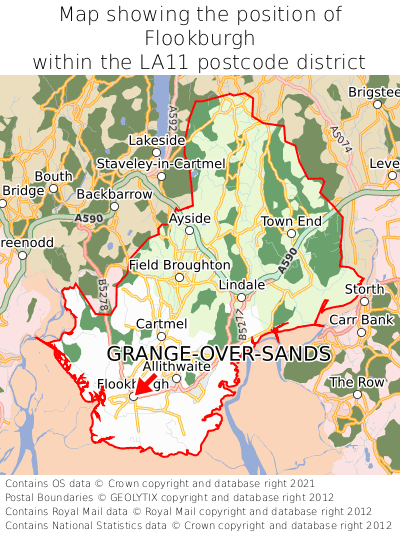 Map showing location of Flookburgh within LA11