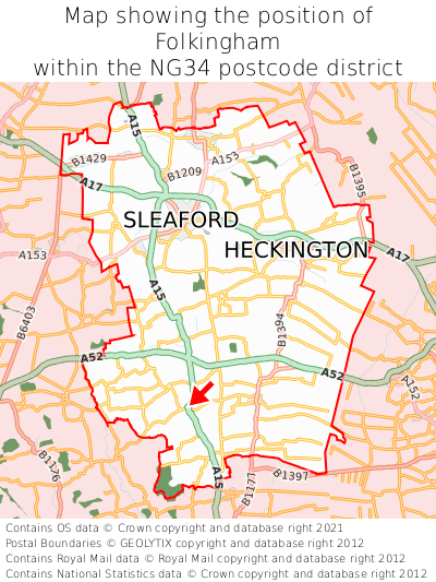Map showing location of Folkingham within NG34