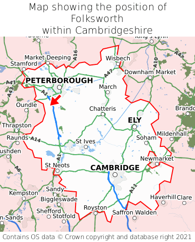 Map showing location of Folksworth within Cambridgeshire