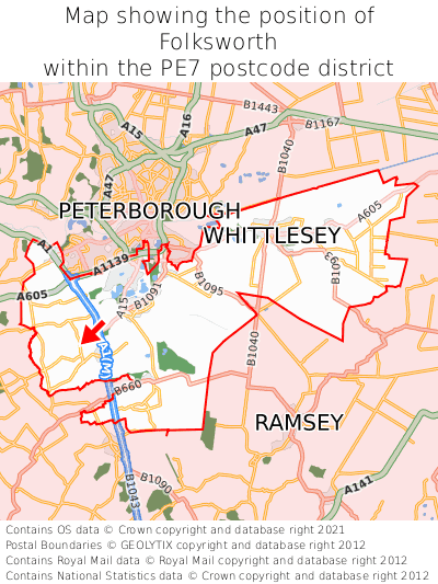 Map showing location of Folksworth within PE7
