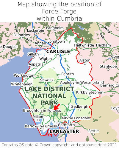 Map showing location of Force Forge within Cumbria