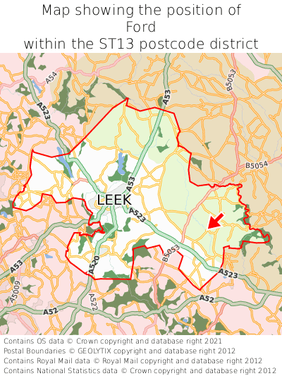 Map showing location of Ford within ST13