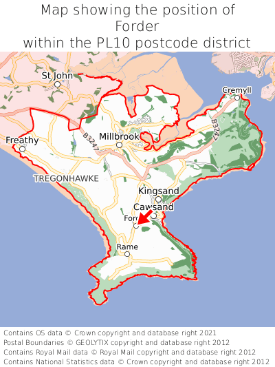 Map showing location of Forder within PL10