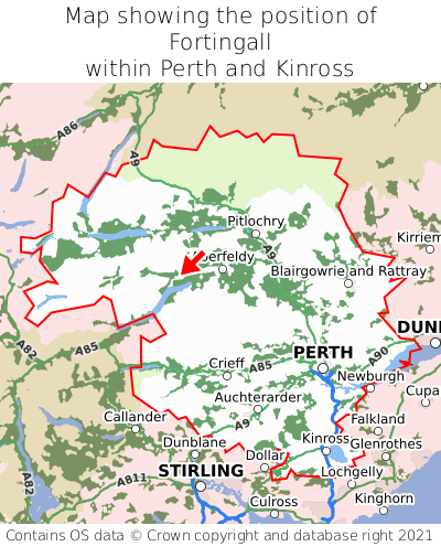 Map showing location of Fortingall within Perth and Kinross