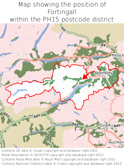 Map showing location of Fortingall within PH15