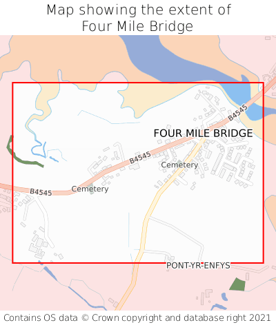 Map showing extent of Four Mile Bridge as bounding box