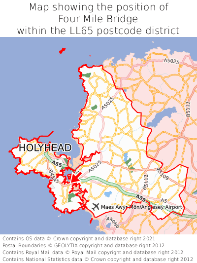 Map showing location of Four Mile Bridge within LL65