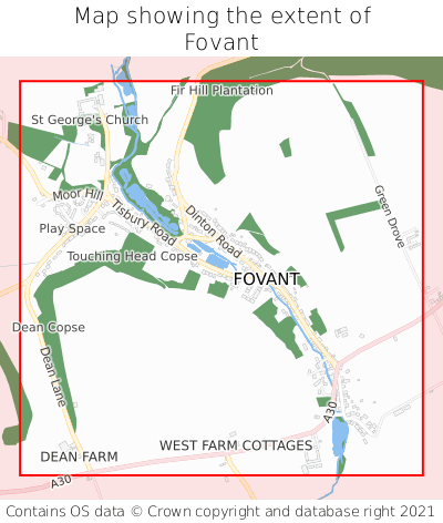 Map showing extent of Fovant as bounding box